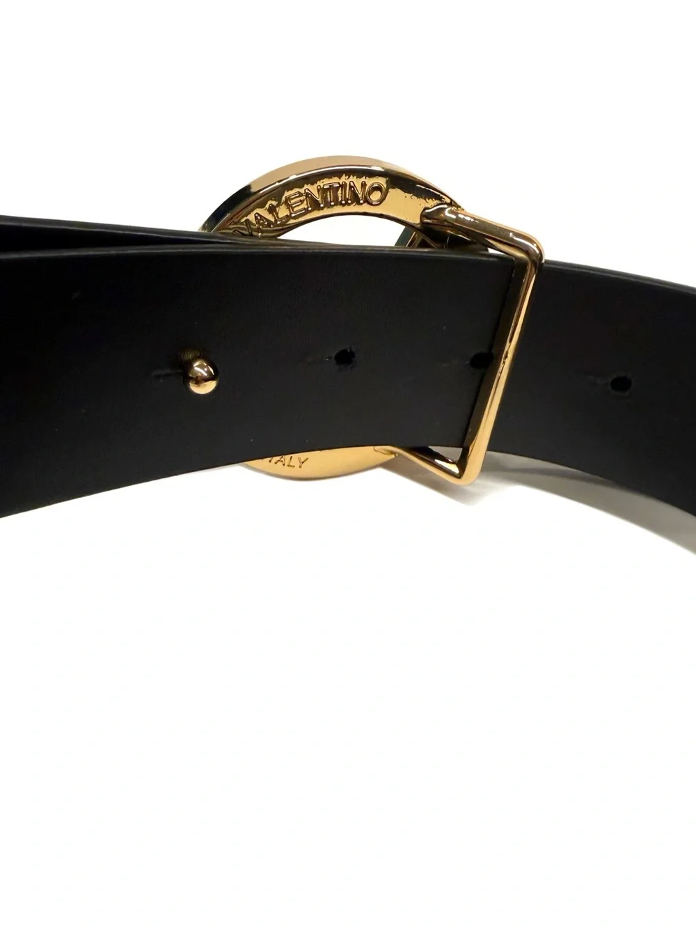 Valentino Gold V Logo Black Leather Belt NWT